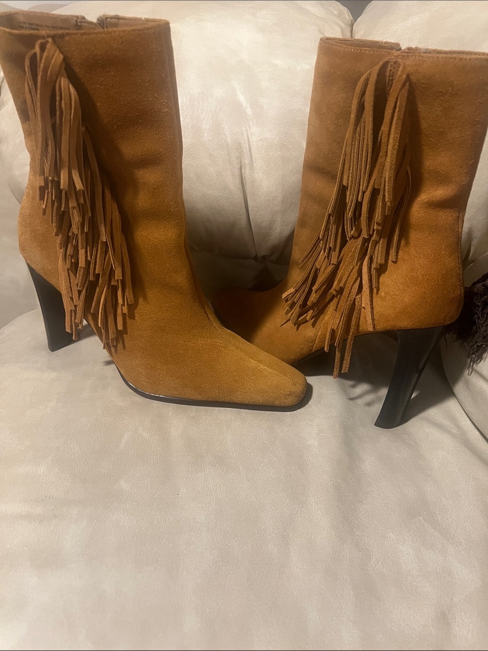 Predictions Tan Suede Fringe Ankle Boots